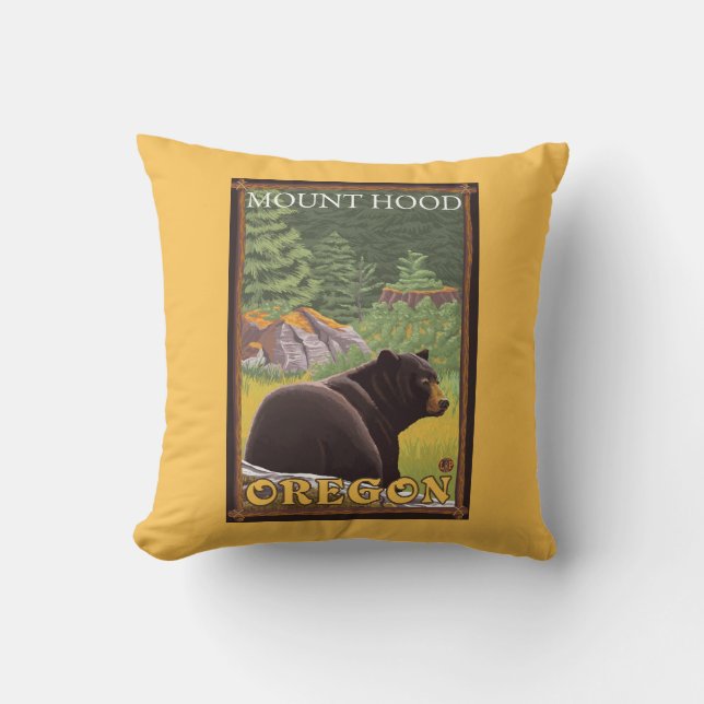Svart björn i skogen - monteringshuva, Oregon Kudde (Framsida)