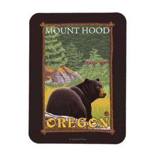 Svart björn i skogen - monteringshuva, Oregon Magnet