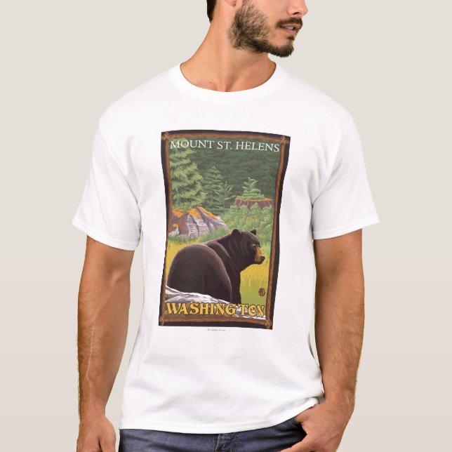 Svart björn i skogen - Mount Saint Helens, WA Tee (Framsida)