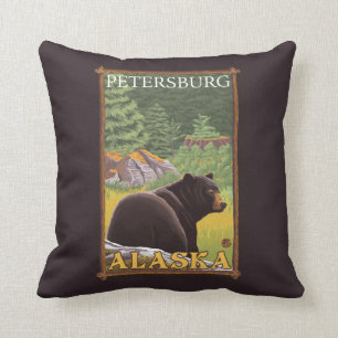 Svart björn i skogen - Petersburg, Alaska Kudde