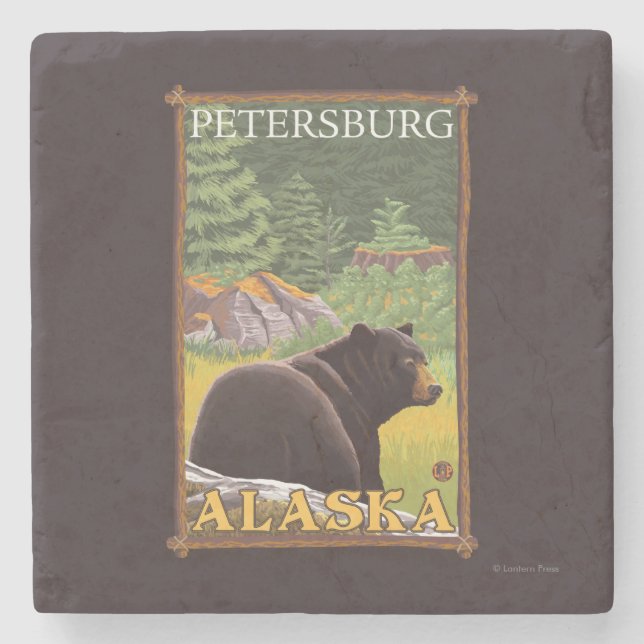 Svart björn i skogen - Petersburg, Alaska Stenunderlägg (Framsidan)