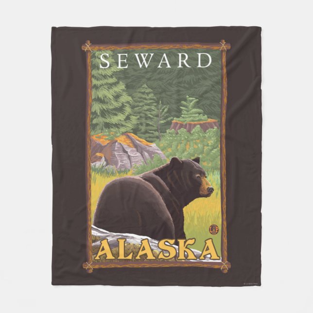 Svart björn i skogen - Seward, Alaska Fleecefilt (Framsidan)