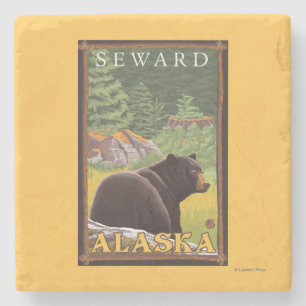 Svart björn i skogen - Seward, Alaska Stenunderlägg