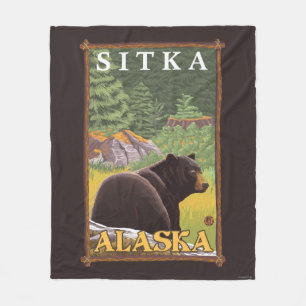 Svart björn i skogen - Sitka, Alaska Fleecefilt