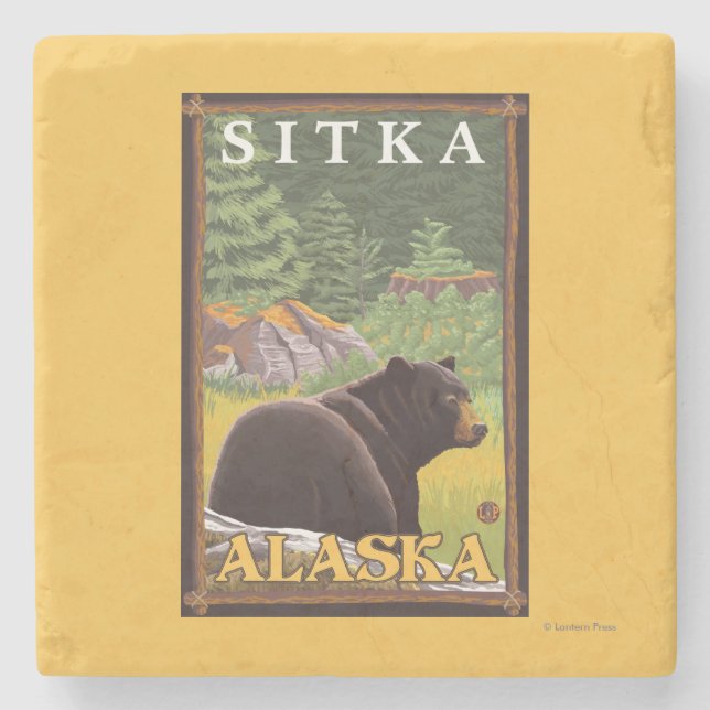 Svart björn i skogen - Sitka, Alaska Stenunderlägg (Framsidan)