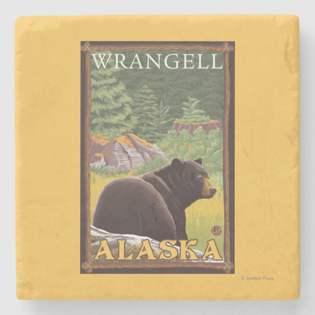 Svart björn i skogen - Wrangell, Alaska Stenunderlägg (Framsidan)