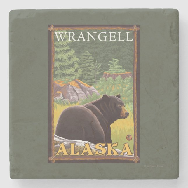 Svart björn i skogen - Wrangell, Alaska Underlägg Sten (Framsidan)