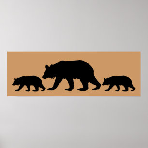 Svart björn- & ungeSilhouette Poster