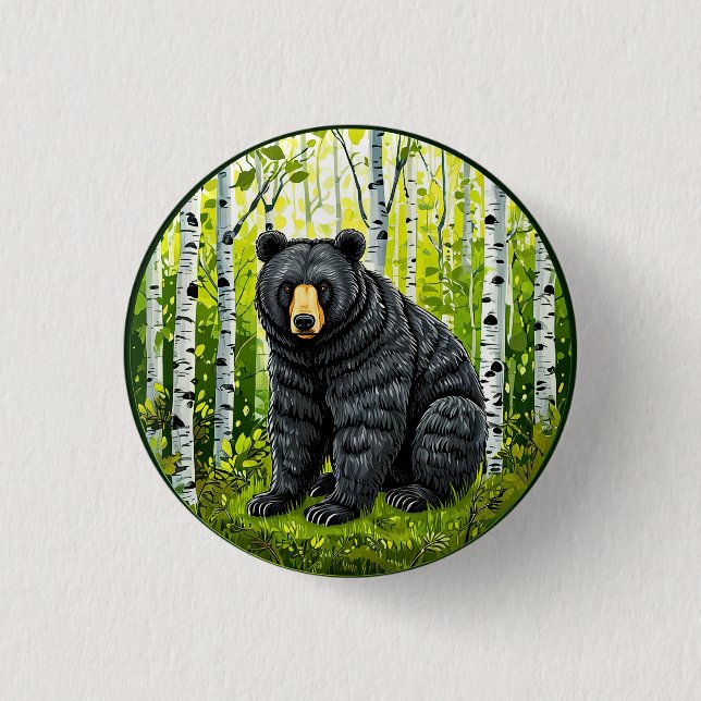 🐻 Svart Björnskog Glöd ❄️ Björk Skogsmark Natur Knapp (Framsida)