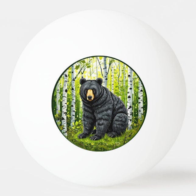 🐻 Svart Björnskog Glöd ❄️ Björkskogslandskap Pingisboll (Framsidan)