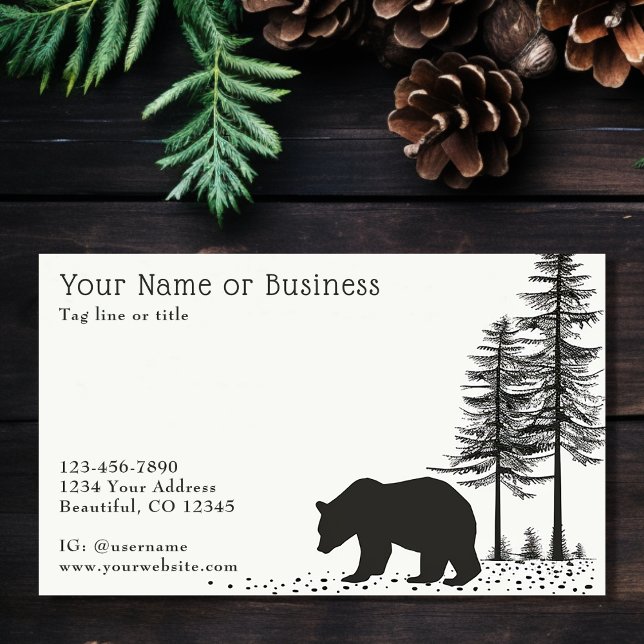 Svart björnskog (Rustic Woodland) Visitkort (Front - Simple Black Bear Rustic Woodland Forest Business Card)