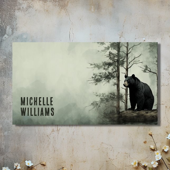 Svart björnskog (Rustic Woodland) Visitkort (Front - Simple Black Bear Rustic Woodland Forest Business Card)