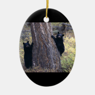 svart björnungar julgransprydnad keramik