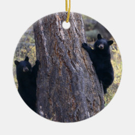 svart björnungar julgransprydnad keramik