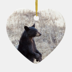 Svart björnunge julgransprydnad keramik
