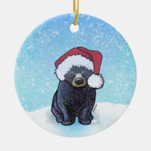 Svart björnunge till jul julgransprydnad keramik