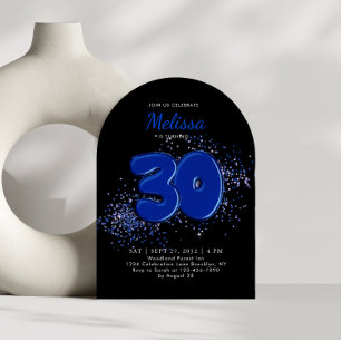 Svart blå 30:e Vuxen Ballonger Arch Birthday Inbjudningar