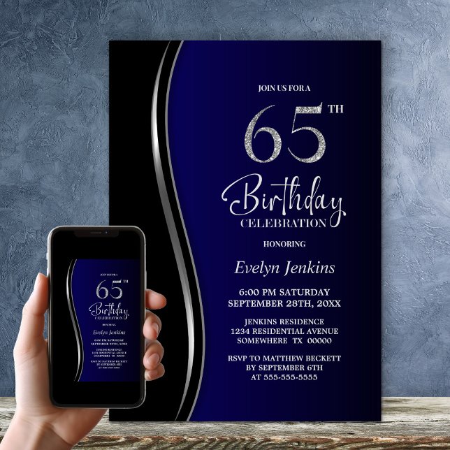Svart blå 65e, Födelsedagsfest Inbjudningar (Skapare uppladdad)