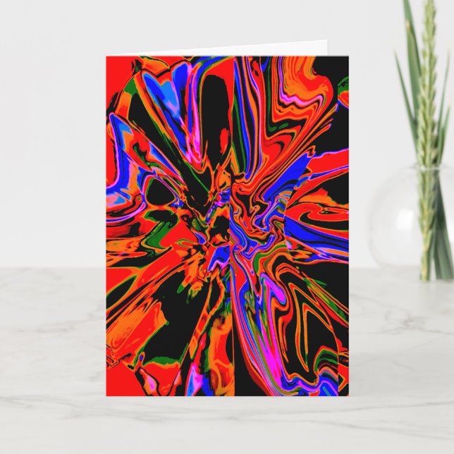 Svart blå Abstrakt med röd Orange Blå  Blomdesign Kort (Framsida)