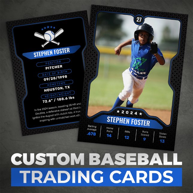 Svart & Blå Baseball Trading Card med statistik (Skapare uppladdad)