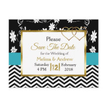 Svart & Blå Blommiga Hjärtan Spara Datumet