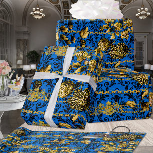 Svart blå Blommigten Guld, Acanthus Löv-kedjor - l Presentpapper