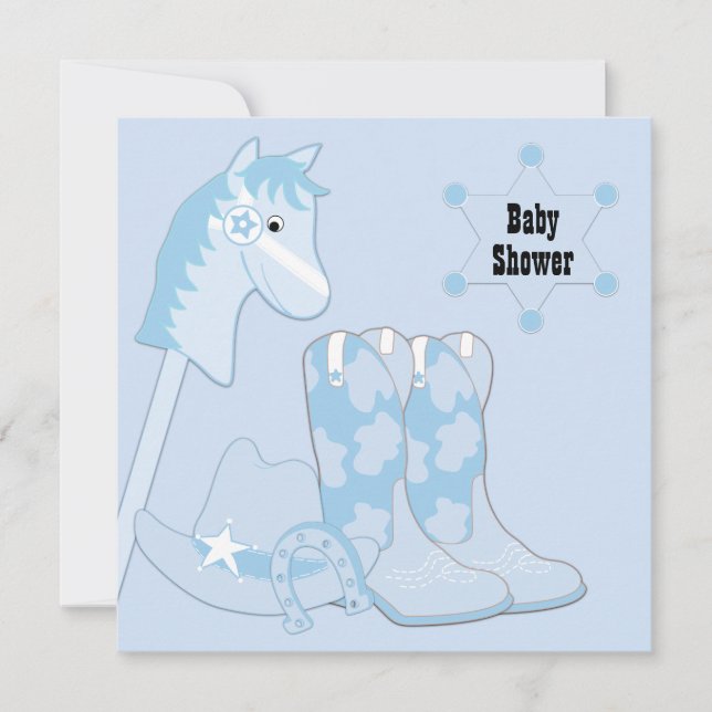 Svart Blå Cowboy Baby Shower Inbjudningar (Framsida)