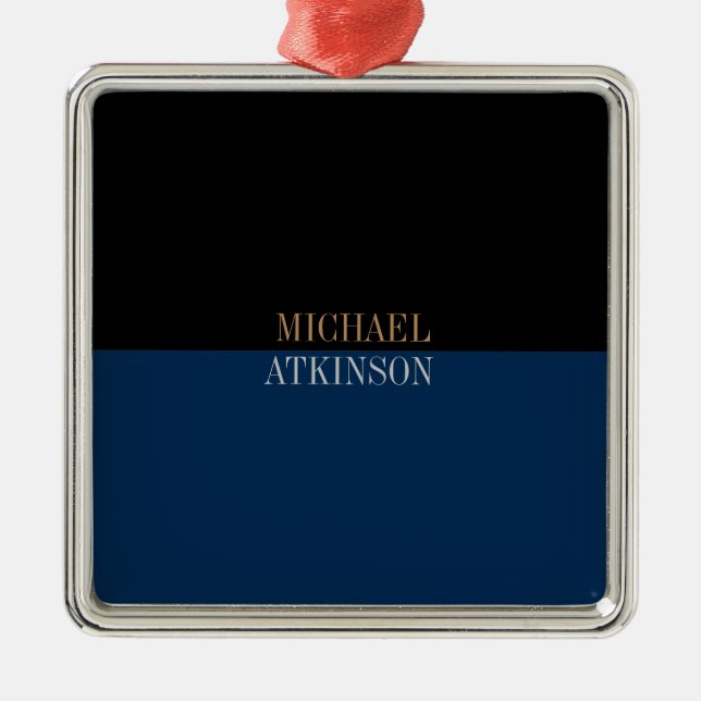 Svart blå fetstil, Trendig Snyggt ditt namn Julgransprydnad Metall (Framsidan)