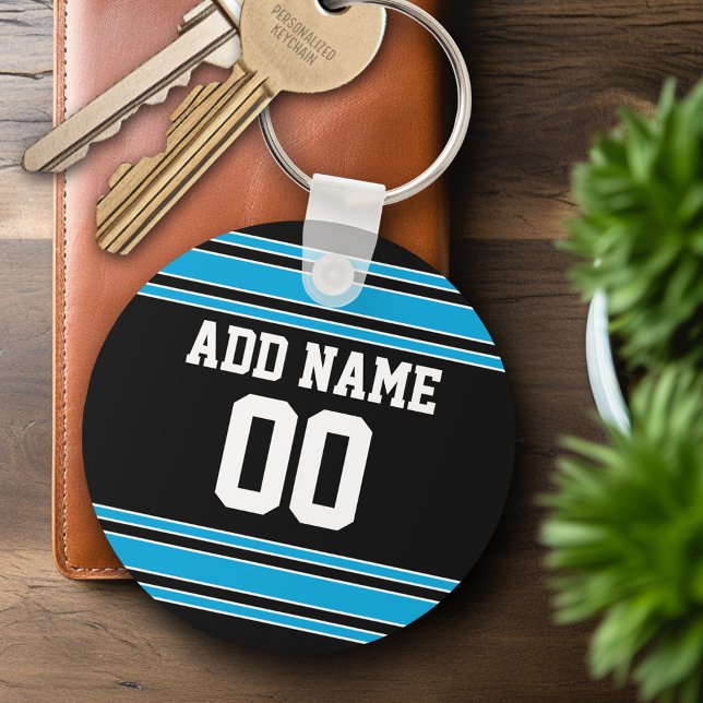Svart blå fotboll Jersey-nummer Nyckelring (Personalized Keychain - Sports Jersey Football Theme)