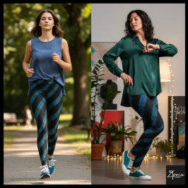 Svart Blå Grön Glitch Diagonal Rand Leggings