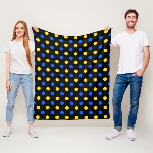 Svart Blå Gul Prickig Design  Fleecefilt (På plats)