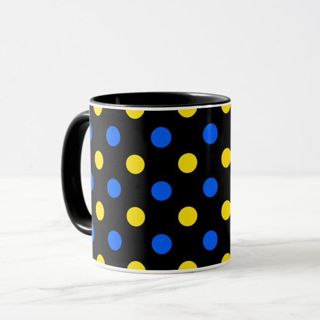 Svart Blå Gul Prickig Design  Mugg (Framsida vänster)