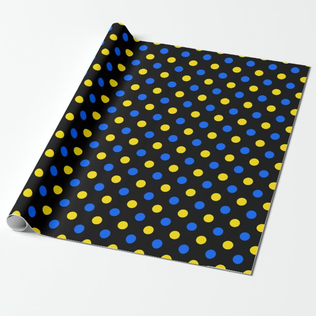 Svart Blå Gul Prickig Design  Presentpapper (Utrullad)