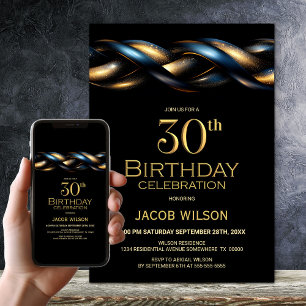 Svart Blå Guld 30-årsfirande Festa Inbjudningar