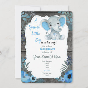 Svart blå inbjudan till Elephant Baby Shower