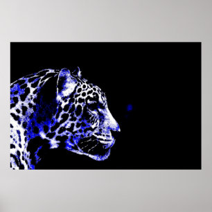Svart & Blå Jaguar Popkonst Poster