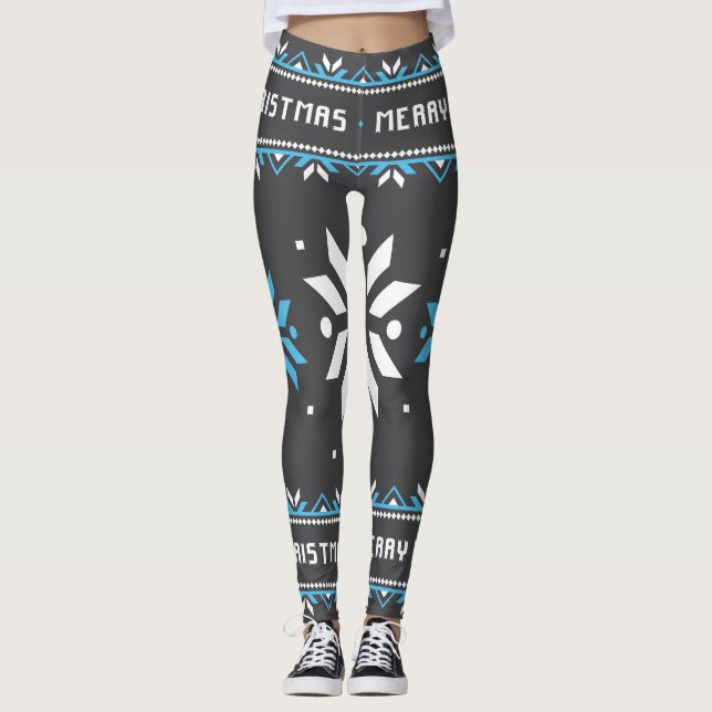 Svart/blå jultomte Kvinnors bensin Leggings (Framsida)