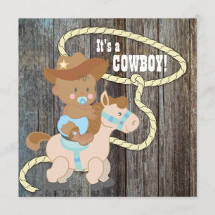 Svart Blå Lada Trä Cowboy Baby Shower Inbjudningar