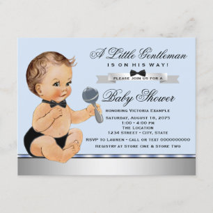Svart Blå Lille Man Baby Shower Inbjudningar