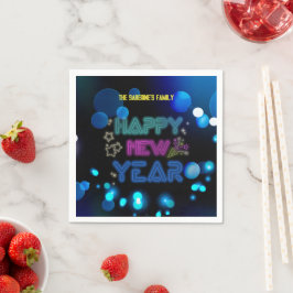 Svart & Blå Midnatt Glöd Neon Nyår Pappersservett
