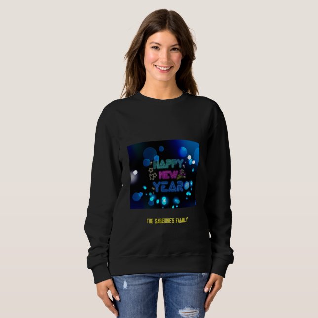 Svart & Blå Midnatt Glöd Neon Nyår  T Shirt (Hel framsida)