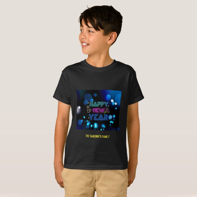 Svart & Blå Midnatt Glöd Neon Nyår  T Shirt (Hel framsida)