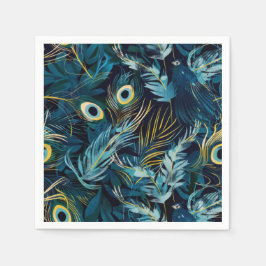 Svart, blå och gult fjädrar mönster pappersservett