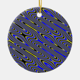 Svart blå och Gult Swirly Mönster Julgransprydnad Keramik