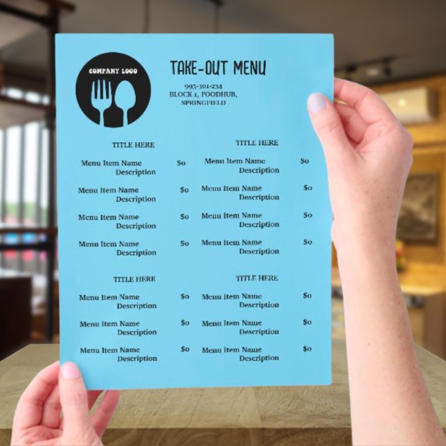 Svart, blå startmeny för Restaurang med QR-kod Reklamblad (Skapare uppladdad)
