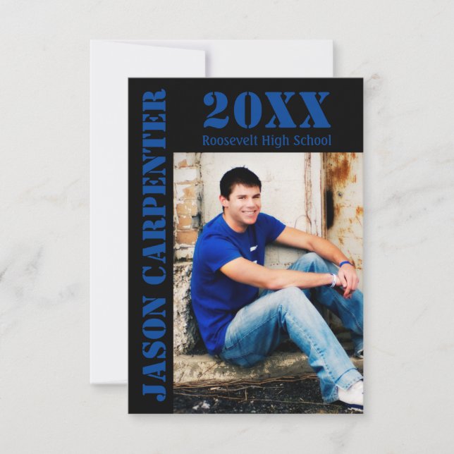 Svart/blå stencil Brev - 3 x 5 Grad-meddelande Inbjudningar (Framsida)