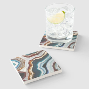 Svart Blå Terrakotta Vit Guld Agat Geod Stenunderlägg