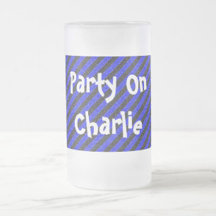 Svart blå tunn diagonal Rand Frostat Ölglas