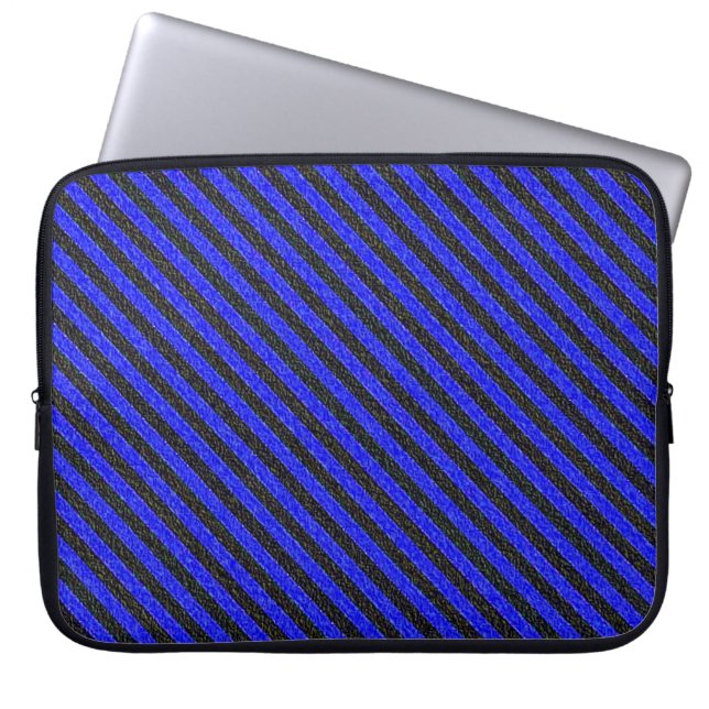 Svart blå tunn diagonal Rand Laptop Sleeve (Framsidan)