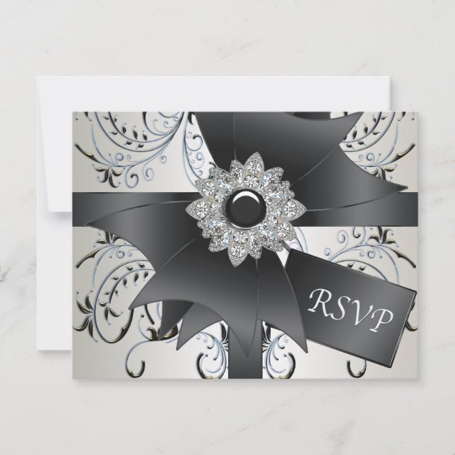 Svart Blå Virvel Elfenben RSVP-kort OSA Kort (Framsida)